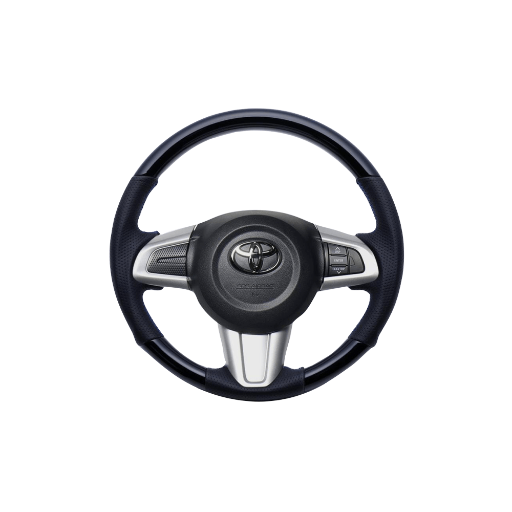 (ピアノブラック×ブルーステッチ) ガングリップ ウッド×パンチング 本皮調 レザーステアリング ルーミー 900系 FEGGARI LSM900-PBB-002