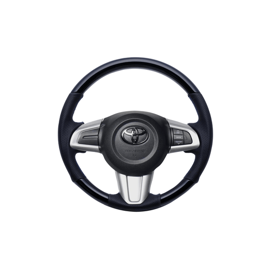 (ピアノブラック×ブルーステッチ) ガングリップ ウッド×パンチング 本皮調 レザーステアリング ルーミー 900系 FEGGARI LSM900-PBB-002