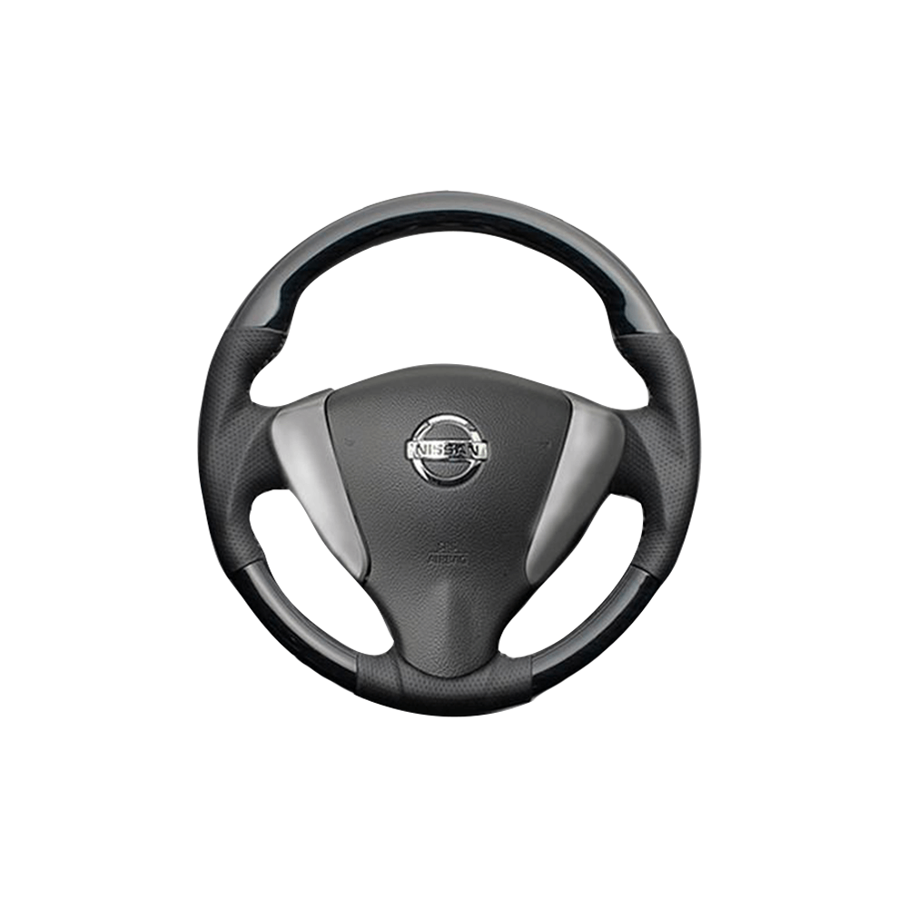 (黒木目) ガングリップ ウッド×パンチング 本皮調 レザーステアリング キャラバン NV350 E26 前期用 GX FEGGARI LS08AN-001 車種専用設計 高品質
