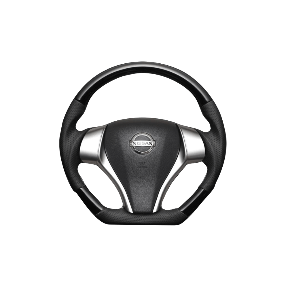 (ピアノブラック) Dタイプ ガングリップ ウッド×パンチング 本皮調 レザーステアリング キャラバン NV350 E26 中期用 VX FEGGARI LS26KDPBST-001