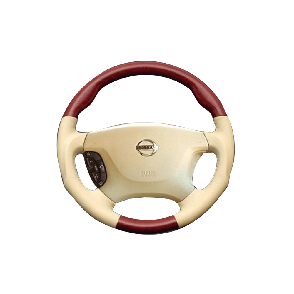(柾木目×ベージュ) ガングリップ ウッド×パンチング 本皮調 レザーステアリング シーマ F50系 FEGGARI LS03AN-002 車種専用設計 高品質