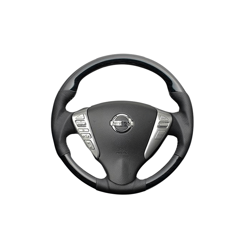 (黒木目) ガングリップ ウッド×パンチング 本皮調 レザーステアリング セレナ C26 FEGGARI LS08AN-004 車種専用設計 高品質