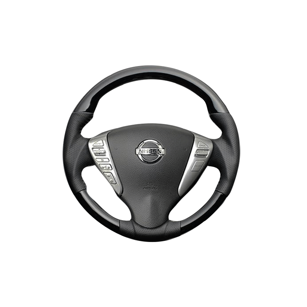 (ピアノブラック) ガングリップ ウッド×パンチング 本皮調 レザーステアリング セレナ C26 FEGGARI LS08CN-004 車種専用設計 高品質