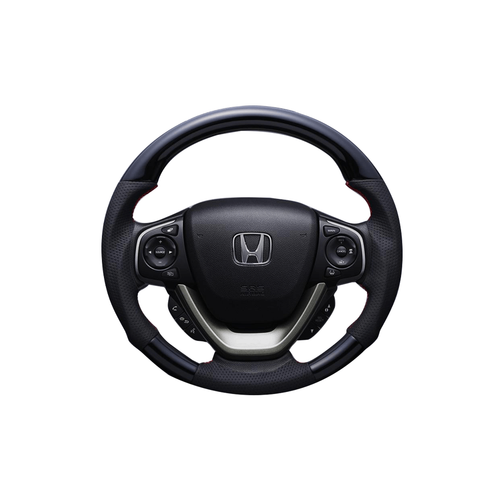 (ピアノブラック×ダークグレー/レッドユーロステッチ) ガングリップ ウッドコンビステアリング フリード GB5 / 6 / 7 /8系 FEGGARI LSRP1-PBR-002