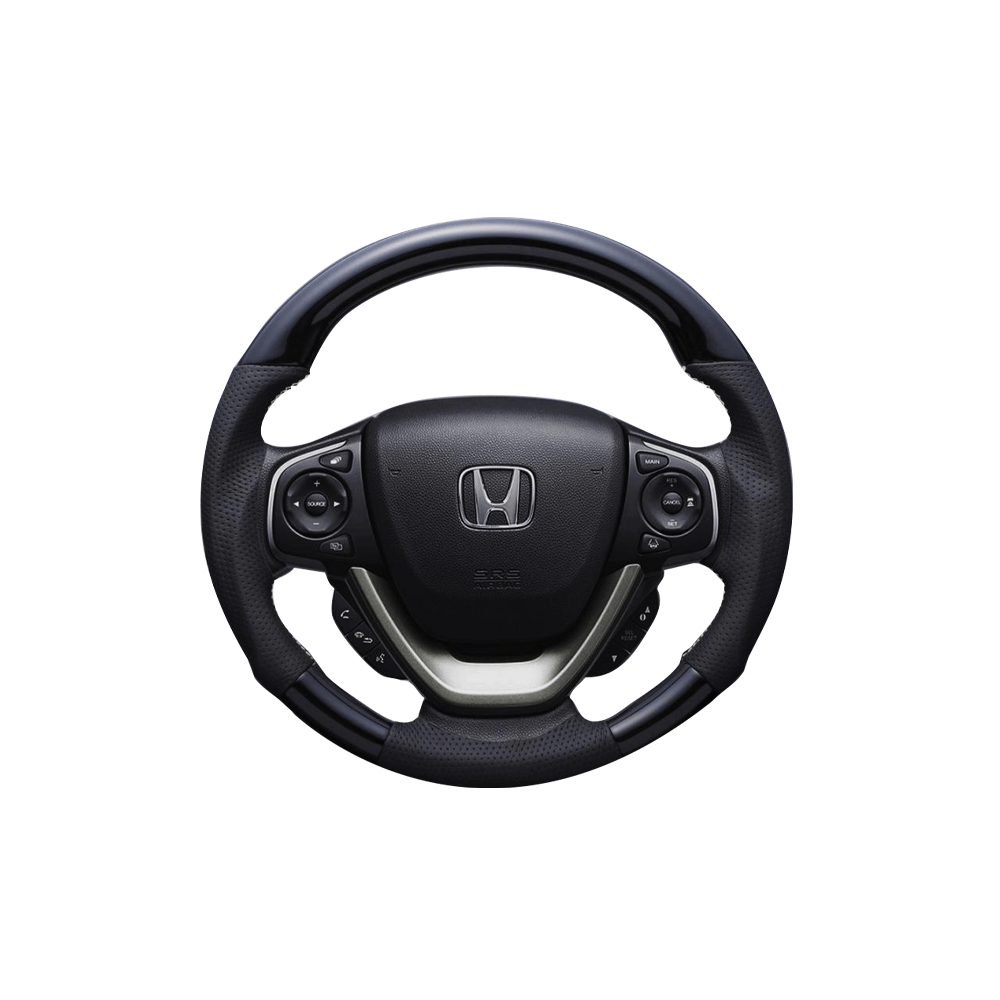 (ピアノブラック×ダークグレー/ホワイトユーロステッチ) ガングリップ ウッドコンビステアリング フリード GB5 / 6 / 7 /8系 FEGGARI LSRP1-PBW-002