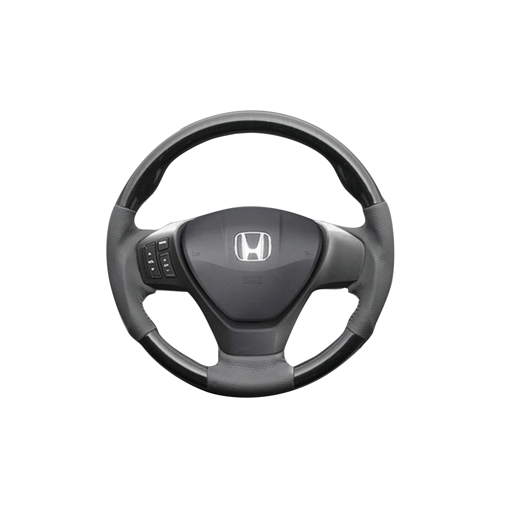 (黒木目×ダークグレー) ガングリップ ウッド×パンチング 本皮調 レザーステアリング フリードハイブリッド GP3系 ガーニッシュ付車用 FEGGARI LS05BH-003