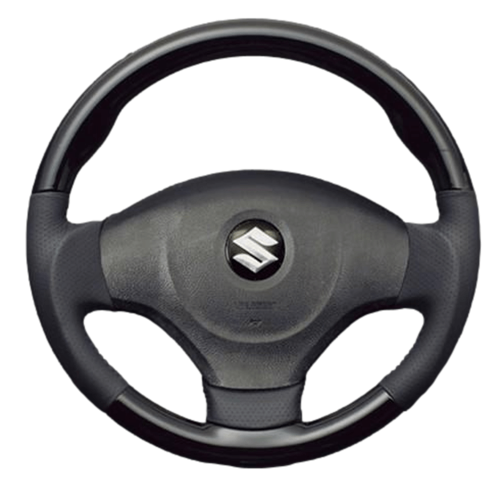 (ピアノブラック×ダークグレー) ガングリップ ウッド×パンチング 本皮調 レザーステアリング ワゴンR / ワゴンRスティングレー MH23 FEGGARI LS48-005