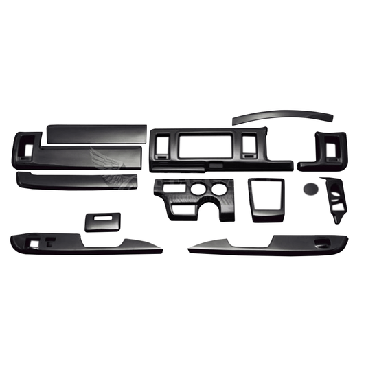 (ピアノブラック) 14ピース 3D立体インテリアパネル ハイエース / レジアスエース 200系 4型4.5型5型6型 標準ボディ DX用 FEGGARI PLTHS4GDXPB-001