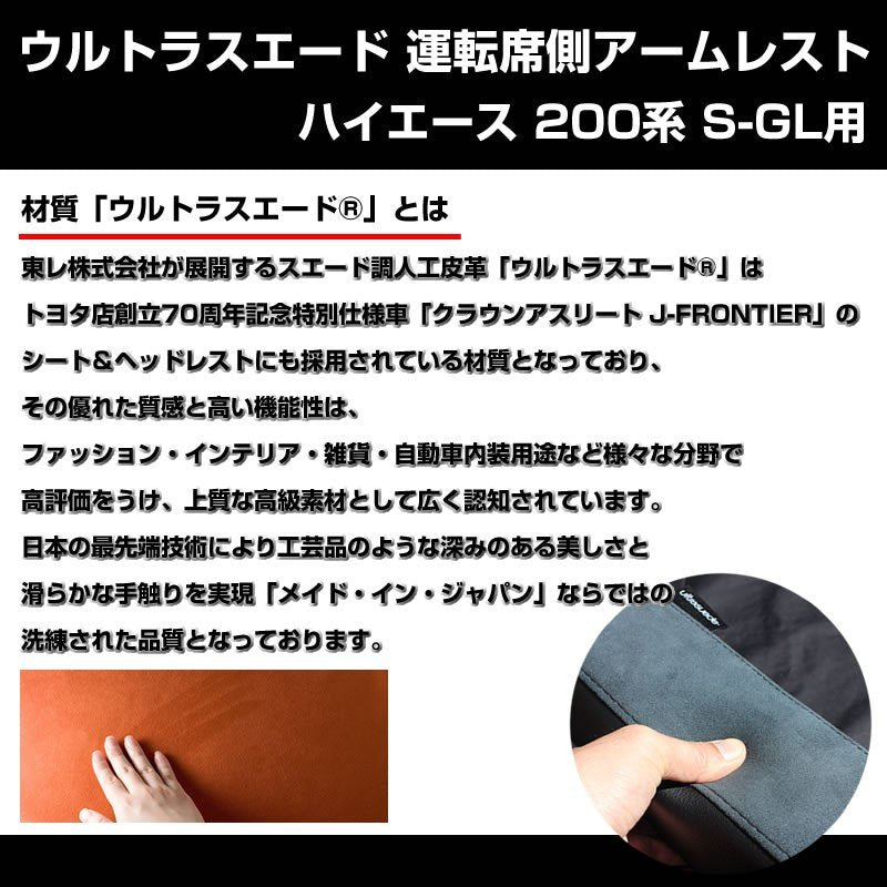 【運転席専用】ウルトラスエード アームレスト ハイエース 200 S-GL グレーカラー ※高級スエード調皮革仕様