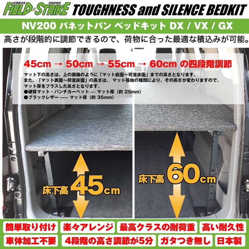 【硬質マットタイプ/重歩行用ダークウッド】NV200 バネットバン ベッドキット DX / VX / GX 二列目6:4分割シート車用 傷に強い Field Strike