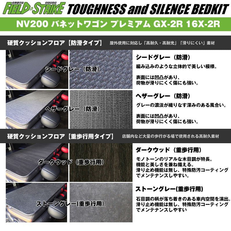 【硬質マットタイプ/重歩行用ダークウッド】NV200 バネットワゴン ベッドキット プレミアム GX-2R 16X-2R プロ仕様 Field Strike