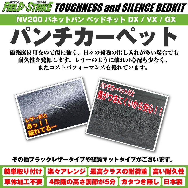 【パンチカーペットタイプ/ダークグレー】NV200 バネットバン ベッドキット DX / VX / GX 二列目6:4分割シート車用 傷に強い Field Strike