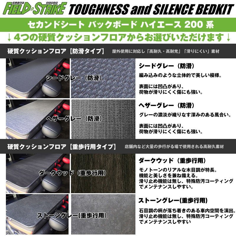 S-GL ワイドボディ用【硬質マットタイプ/重歩行用ダークウッド】Field Strike セカンドシート バックボード ハイエース 200 系 1-6型 対応