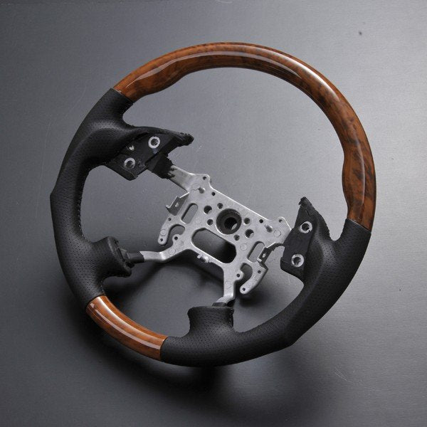 【茶木目(マドローナ)×ダークグレーレザー】スポーツステアリング オデッセイRB1-2(H15.10-H20.10) 純正エアバッグ対応