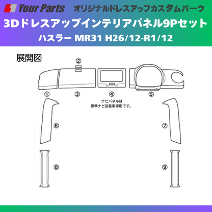 再入荷 (ピアノブラック) 3Dドレスアップインテリアパネル 9Pセット ハスラー MR31 H26/12-R1/12 YourParts e0190 車 カスタム パーツ 内装 おしゃれ
