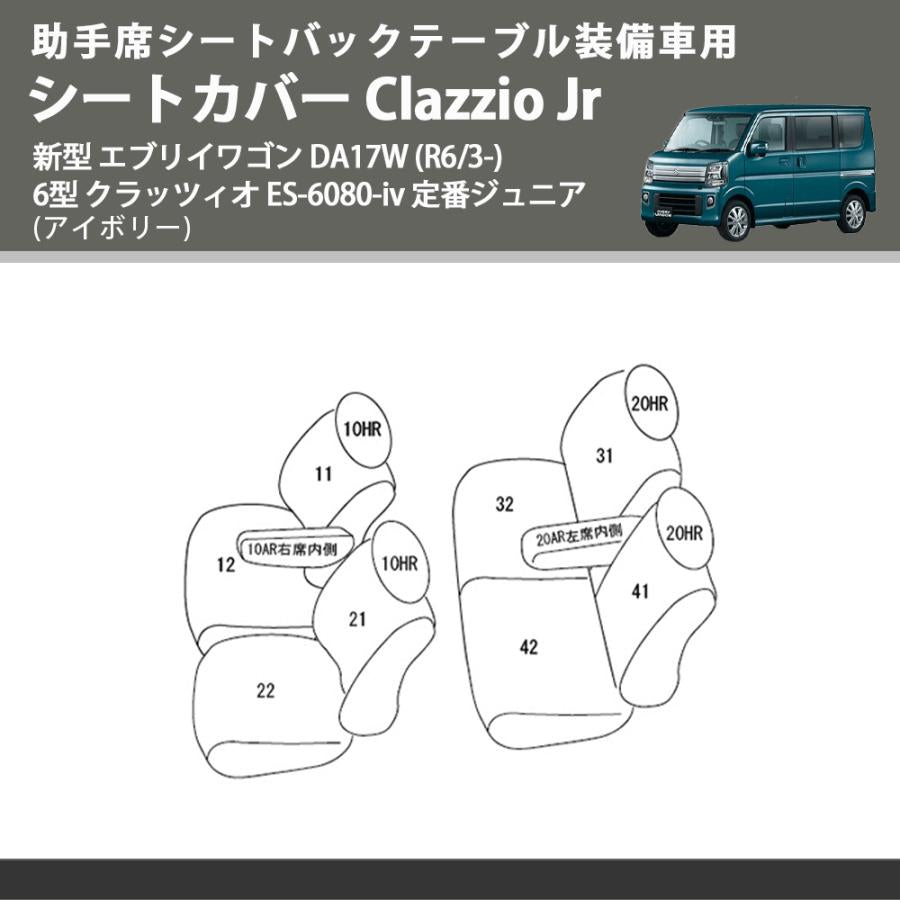 助手席シートバックテーブル装備車用 (アイボリー) シートカバー Clazzio Jr 新型 エブリイワゴン DA17W (R6/3-) 6型 クラッツィオ ES-6080-iv