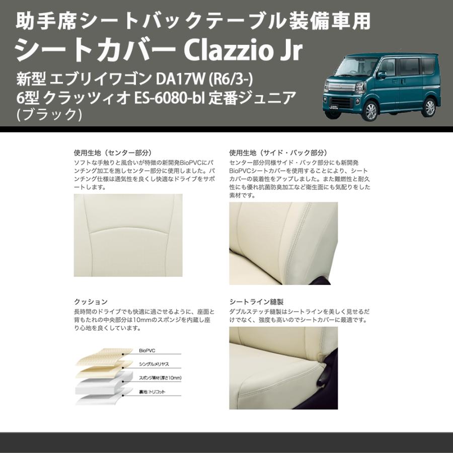 助手席シートバックテーブル装備車用 (ブラック) シートカバー Clazzio Jr 新型 エブリイワゴン DA17W (R6/3-) 6型 クラッツィオ ES-6080-bl 定番ジュニア