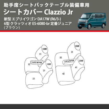 助手席シートバックテーブル装備車用 (ブラウン) シートカバー Clazzio Jr 新型 エブリイワゴン DA17W (R6/3-) 6型 クラッツィオ ES-6080-br 定番ジュニア