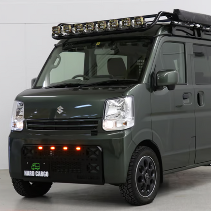 タフ仕様 フロントグリル (ブラック塗装 スモークアンバーLED) LEDスキッドグリル エブリイバン DA17V R6/3- HARD CARGO IPF製マーカーランプ付き バンパー