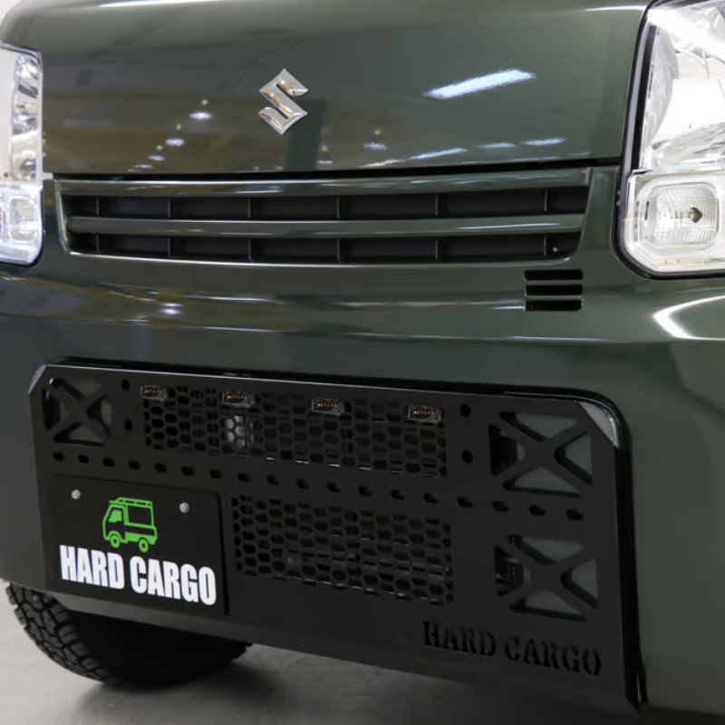 タフ仕様 フロントグリル (ブラック塗装 スモークアンバーLED) LEDスキッドグリル エブリイバン DA17V R6/3- HARD CARGO IPF製マーカーランプ付き バンパー