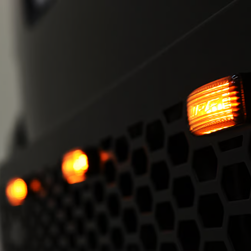 タフ仕様 フロントグリル (ブラック塗装 スモークアンバーLED) LEDスキッドグリル エブリイバン DA17V R6/3- HARD CARGO IPF製マーカーランプ付き バンパー