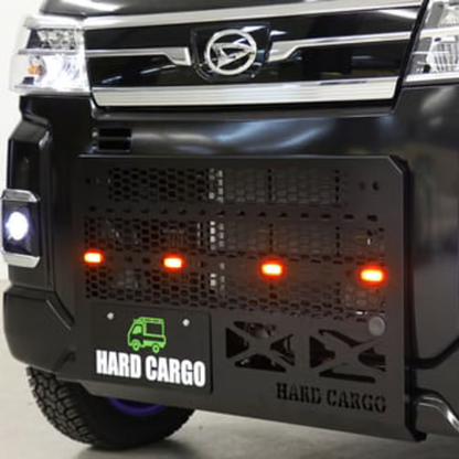 タフ仕様 フロントグリル (ブラック塗装 スモークアンバーLED) LEDスキッドグリル ハイゼットカーゴ アトレー S700系 R3/12- HARD CARGO