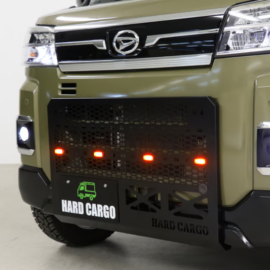 タフ仕様 フロントグリル (ブラック塗装 スモークアンバーLED) LEDスキッドグリル ハイゼットカーゴ アトレー S700系 R3/12- HARD CARGO