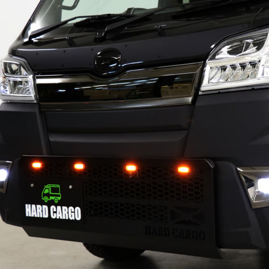 タフ仕様 フロントグリル (ブラック塗装 スモークアンバーLED) LEDスキッドグリル ハイゼットトラック ジャンボ S500系 後期 MC前 R3/12迄 HARD CARGO