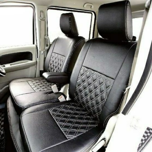 特注モデル (ブラック×シルバーステッチ) ダブルキルティング シートカバーセット エブリイワゴン DA17W R6/3- MC後 PZターボ PZターボスペシャル専用