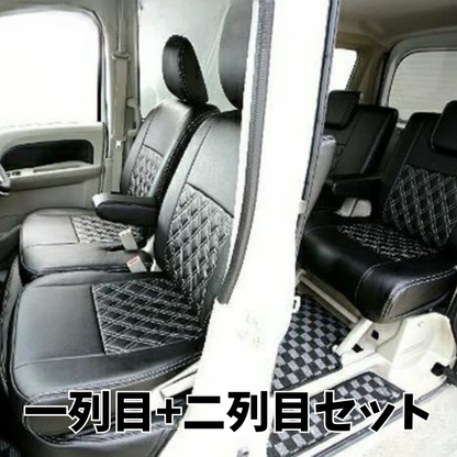 特注モデル (ブラック×シルバーステッチ) ダブルキルティング シートカバーセット エブリイワゴン DA17W R6/3- MC後 PZターボ PZターボスペシャル専用