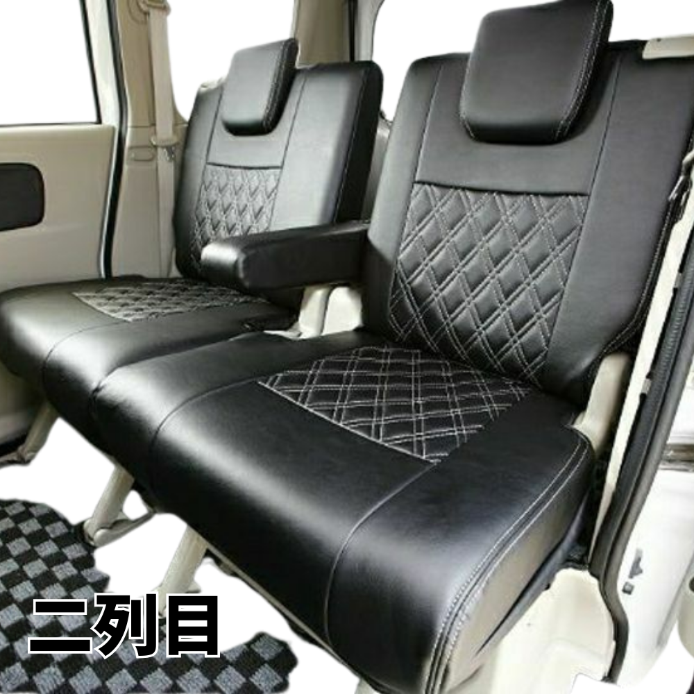 特注モデル (ブラック×シルバーステッチ) ダブルキルティング シートカバーセット エブリイワゴン DA17W R6/3- MC後 PZターボ PZターボスペシャル専用