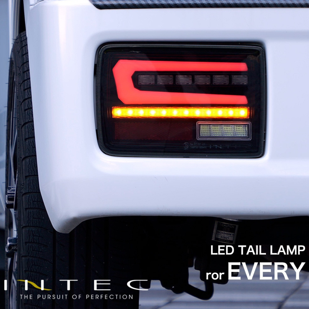 LEDテールレンズ買い替えるならこのデザイン (ライトスモーク/グロスブラック) フルLEDテールランプ エブリイバン DA17V H27/2- INTEC Eマーク取得