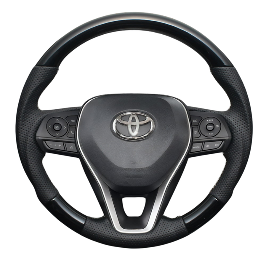 高品質の証ユーロステッチ採用 (ピアノブラックxシルバーステッチ) 純正交換ガングリップステアリング カローラスポーツ/ツーリング 210系 H30/6- LS186