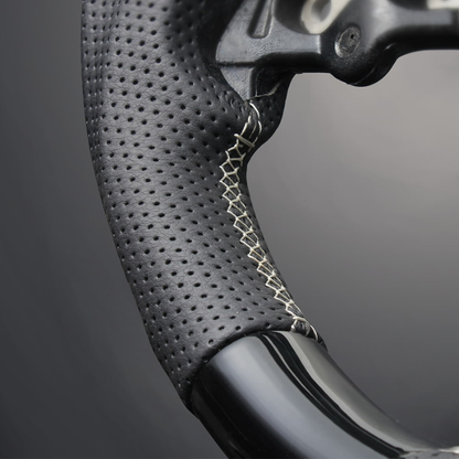 高品質の証ユーロステッチ採用 (ピアノブラックxシルバーステッチ) 純正交換ガングリップステアリング クラウン 220系 H30/-R4/7 LS186