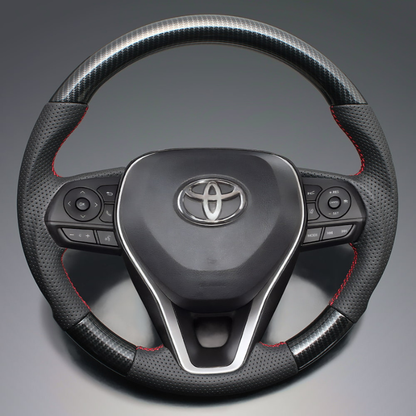 高品質の証ユーロステッチ採用 (カーボン調xレッドステッチ) 純正交換ガングリップステアリング カローラスポーツ/ツーリング 210系 H30/6- LS187