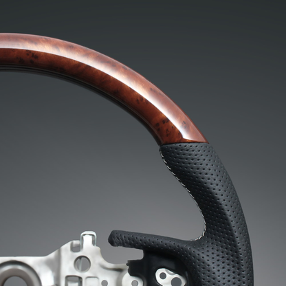 高品質の証ユーロステッチ採用 (茶木目xシルバーステッチ) 純正交換ガングリップステアリング RAV4 50系 R01/10- LS189 ハイブリッドは取付不可