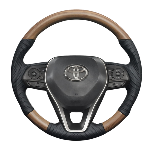 ユーロステッチ採用 (マットアッシュブラウンXシルバーステッチ) 純正交換ガングリップステアリング RAV4 50系 R01/10- LS190 ハイブリッドは取付不可