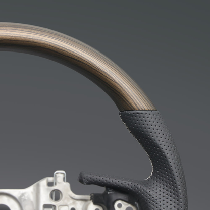 高品質の証ユーロステッチ採用 (ウォールナット茶木目xシルバーステッチ) 純正交換ガングリップステアリング カローラクロス 210系 R3/9- LS205