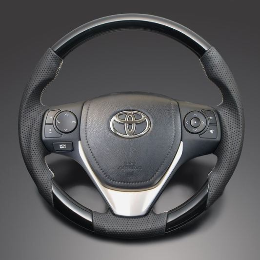 高品質の証ユーロステッチ採用 (ピアノブラックxシルバーステッチ) 純正交換ガングリップステアリング カローラフィールダー/アクシオ  160系 H24/5- LS193