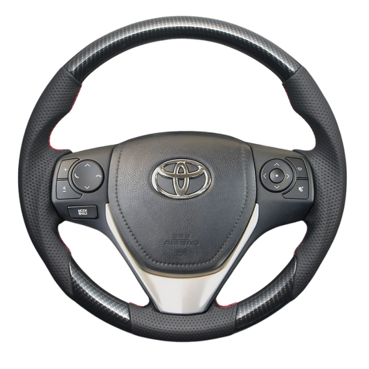 高品質の証ユーロステッチ採用 (カーボン調xレッドステッチ) 純正交換ガングリップステアリング カローラフィールダー/アクシオ  160系 H24/5- LS194