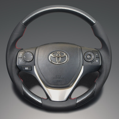 ユーロステッチ採用 (カーボン調xレッドステッチ) 純正交換ガングリップステアリング アイシス ZGM10系 H16/9-H29 LS194 純正3スポークデザインのみ対応