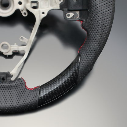 ユーロステッチ採用 (カーボン調xレッドステッチ) 純正交換ガングリップステアリング アイシス ZGM10系 H16/9-H29 LS194 純正3スポークデザインのみ対応