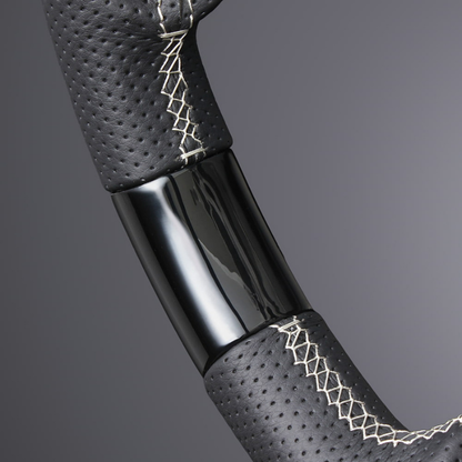 高品質の証ユーロステッチ採用 (ピアノブラックxシルバーステッチ) 純正交換ガングリップステアリング ヤリス MXP10系 R2/2- LS195