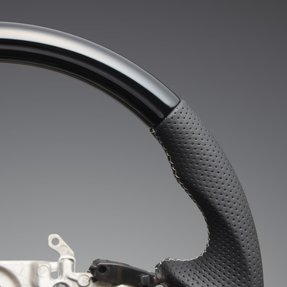 高品質の証ユーロステッチ採用 (ピアノブラックxシルバーステッチ) 純正交換ガングリップステアリング シエンタ MX10系 R4/9- LS195