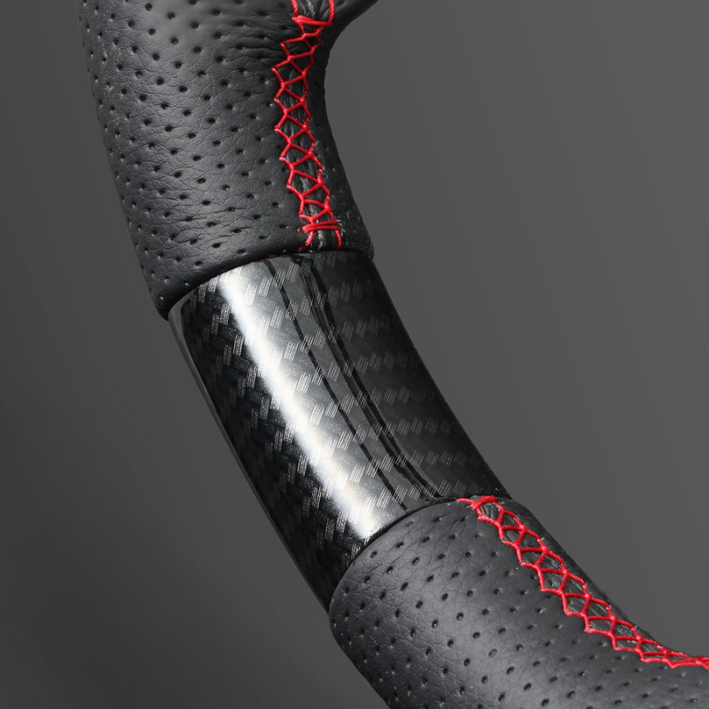 高品質の証ユーロステッチ採用 (カーボン調xレッドステッチ) 純正交換ガングリップステアリング ヤリス MXP10系 R2/2- LS196