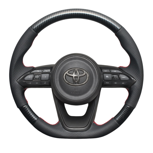 高品質の証ユーロステッチ採用 (カーボン調xレッドステッチ) 純正交換ガングリップステアリング シエンタ MX10系 R4/9- LS196