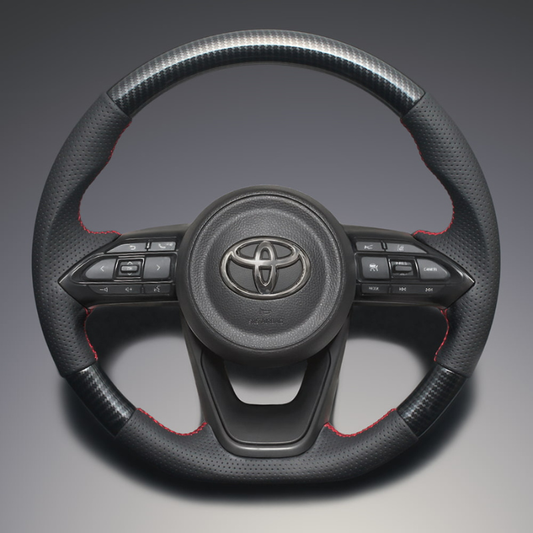高品質の証ユーロステッチ採用 (カーボン調xレッドステッチ) 純正交換ガングリップステアリング シエンタ MX10系 R4/9- LS196