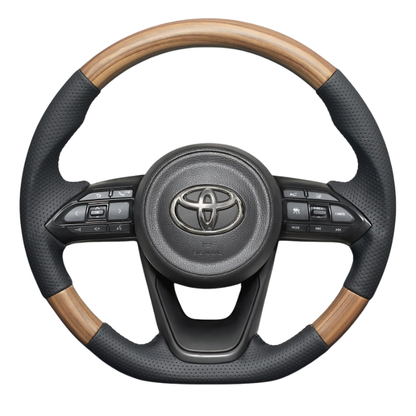 高品質の証ユーロステッチ採用 (マットアッシュブラウン x ブラックステッチ) 純正交換ガングリップステアリング ヤリス MXP10系 R2/2- LS197
