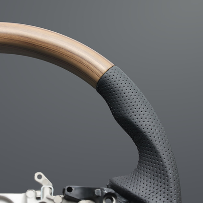 高品質の証ユーロステッチ採用 (マットアッシュブラウン x ブラックステッチ) 純正交換ガングリップステアリング ヤリス MXP10系 R2/2- LS197