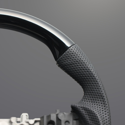 高品質の証ユーロステッチ採用 (ピアノブラックxシルバーステッチ) 純正交換ガングリップステアリング RAIZE 200系 R1/11- LS198 ロッキー取付可能